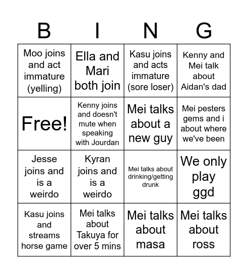 Game Night Bingo Card