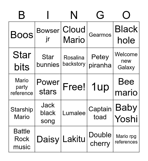 Mario Galaxy Movie Bingo Card