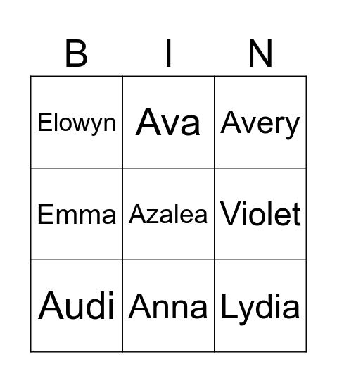 Elowyn's BDay Bingo Card