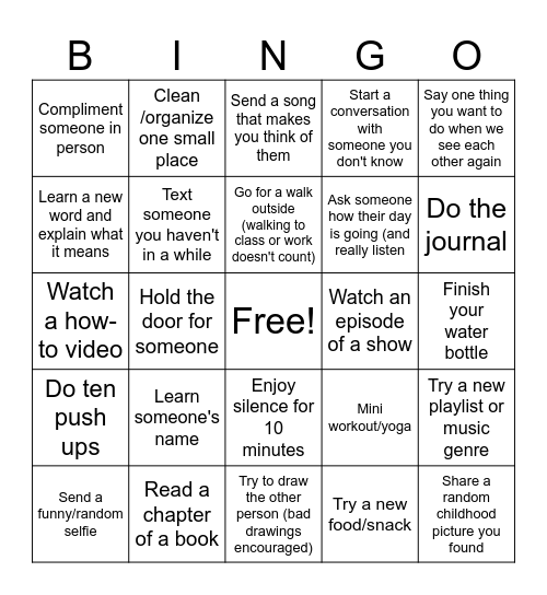 Long Distance Bingo Card