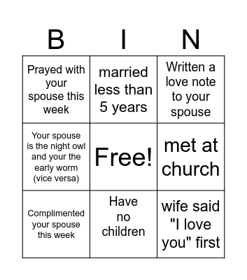 Married Group Bingo Card