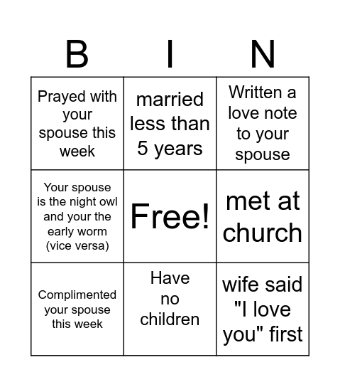 Married Group Bingo Card