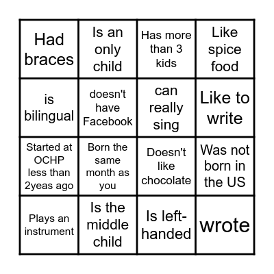 Find someone who... Bingo Card