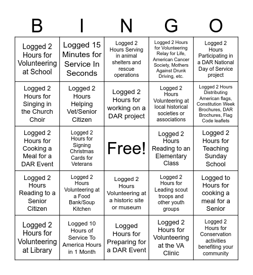 Logging Service To America Bingo Card