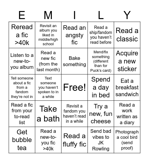 Ficgo Bingo Card