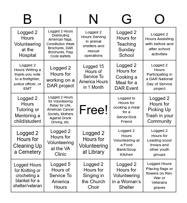 Logging Service To America Hours Bingo Card