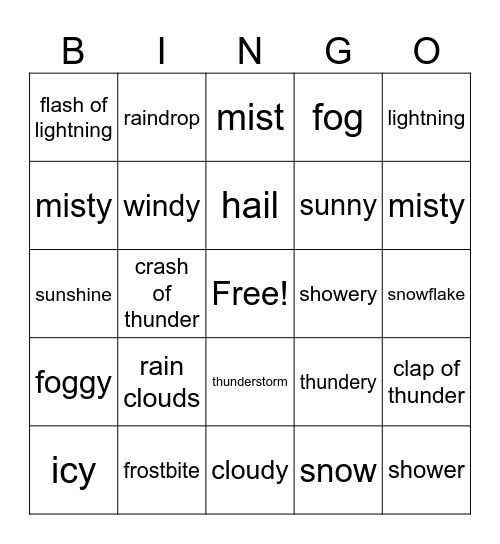 weather Bingo Card