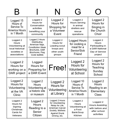 Logging Service To America Hours Bingo Card