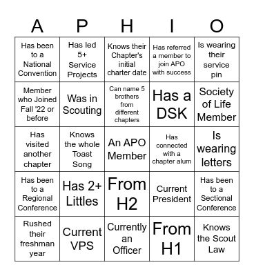 APO Exec Retreat Bingo Card