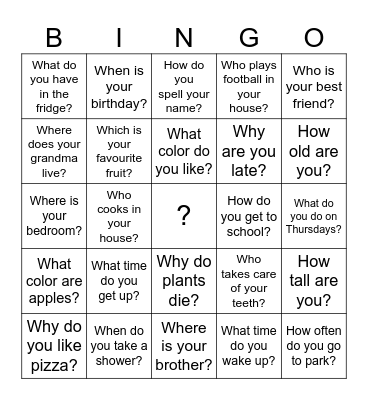 WH- question BINGO Card