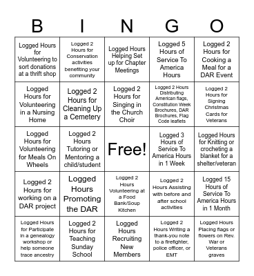 Logging Service To America Hours Bingo Card