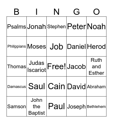 Bible Character Bingo!  Bingo Card