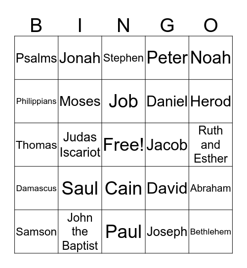 Bible Character Bingo!  Bingo Card