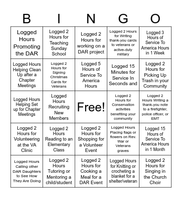 Logging Service To America Hours Bingo Card