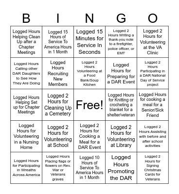 Logging Service To America Hours Bingo Card