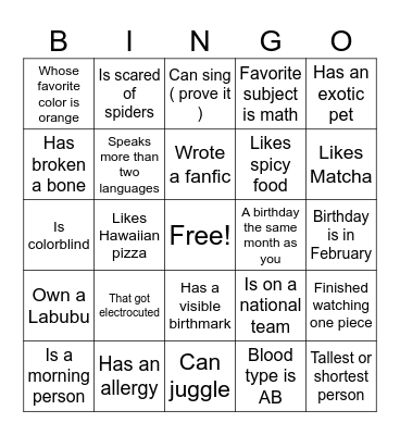 Batch 2027 - find someone... Bingo Card