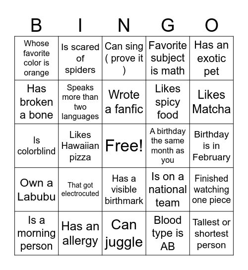Batch 2027 - find someone... Bingo Card