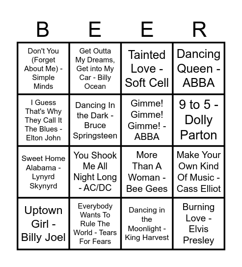 Dance Dance Dance Bingo Card