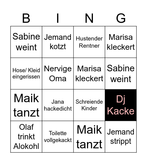 Hochzeit Bingo Card