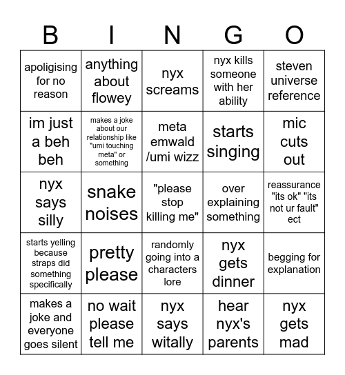 nyx bingo Card
