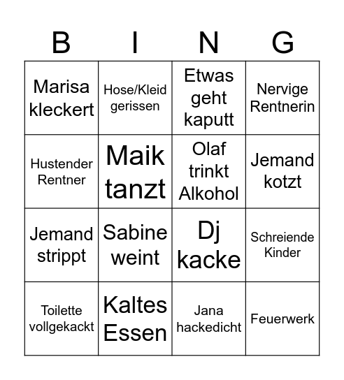 Hochzeit Bingo Card