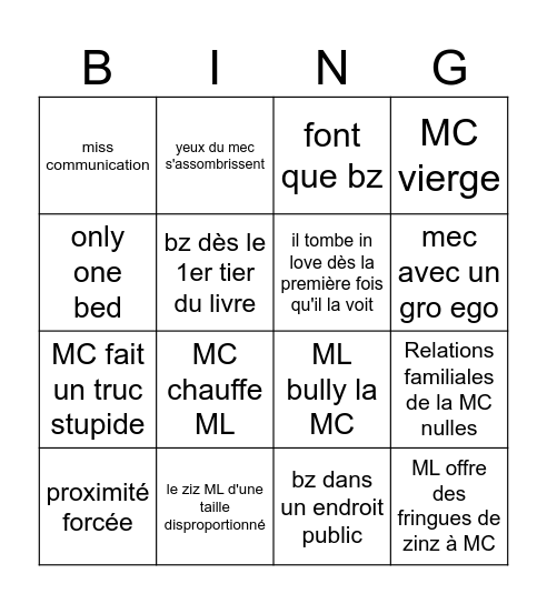 Spicy romance Fantasy Bingo Card