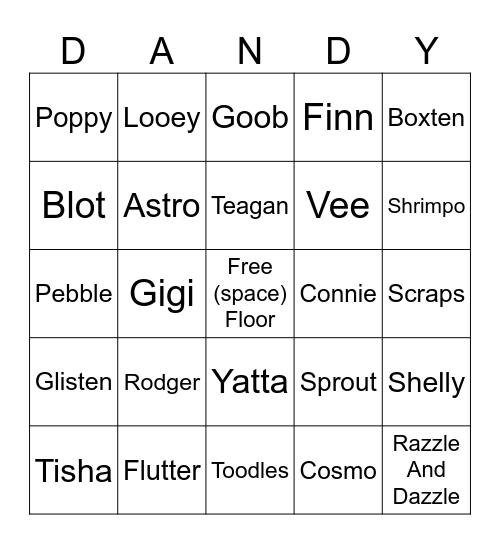 Dandy's World Twisted Bingo Card