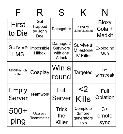 Forsaken Bingo Card