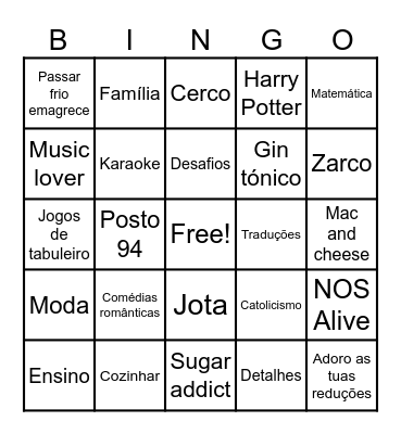 Bingo da BIA Bingo Card