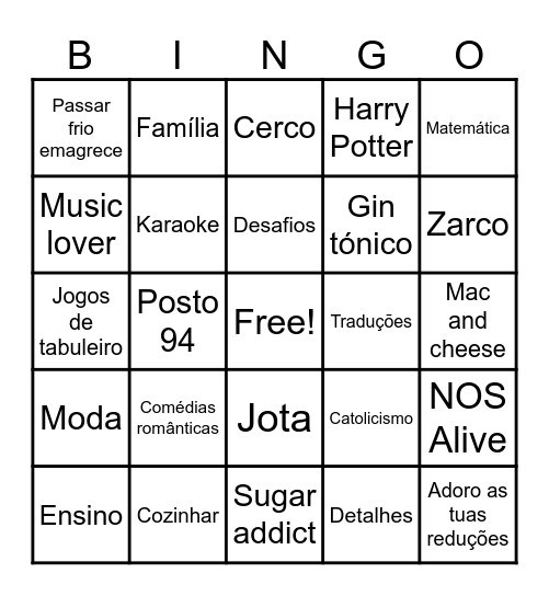 Bingo da BIA Bingo Card