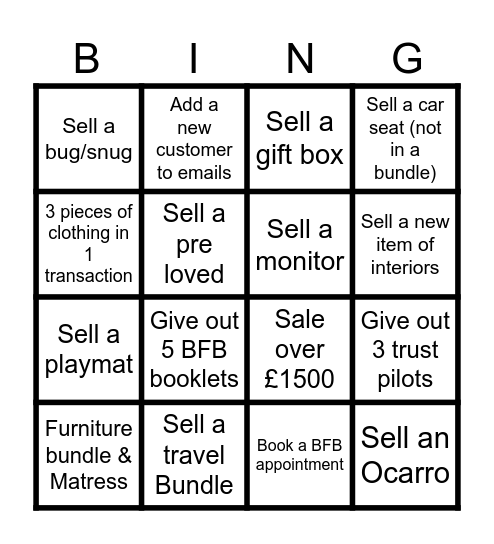 First to get a full line or whoever gets the most wins! Bingo Card