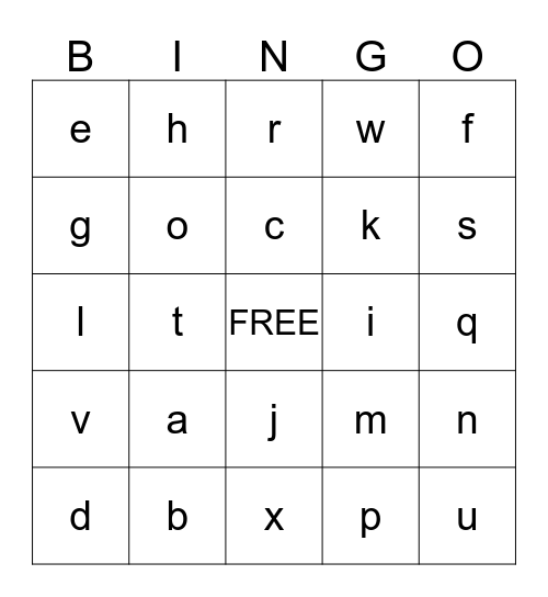 Alphabet Bingo Card