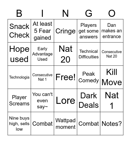 TFN #16 Bingo Card