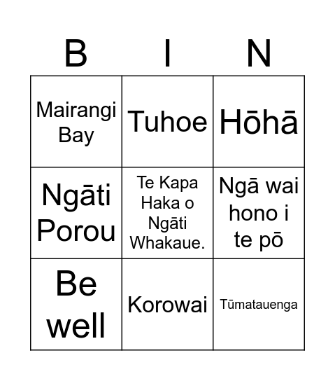 Te Wiki o Te Reo Māori ki PDP Bingo Card