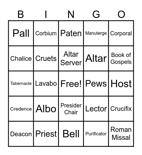 Altar Server Bingo Card