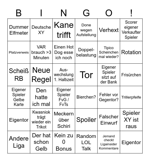 Kickbase Bingo 2 Bingo Card