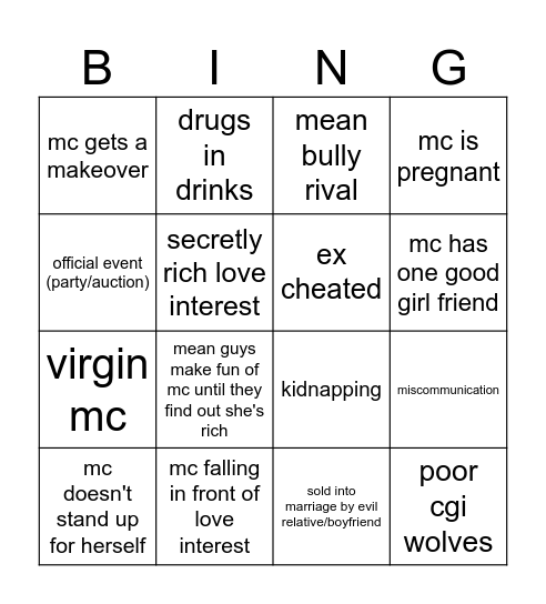 Bad Verical Dramas Bingo Card