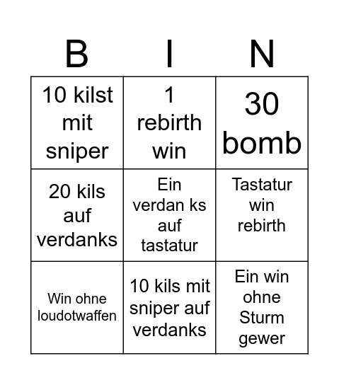 Warzone Bingo Card