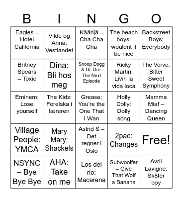 Susanne's musikkbingo Card