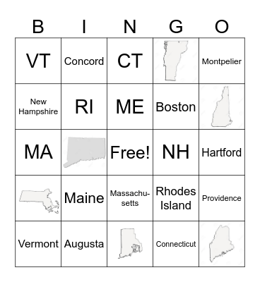 New England States Bingo Card