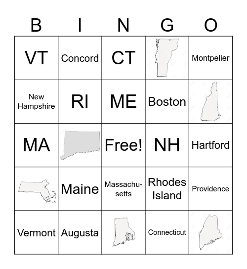 New England States Bingo Card