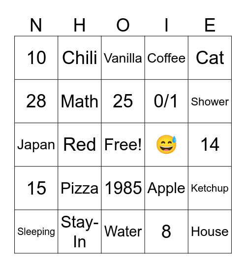 NHOIE Bingo Card