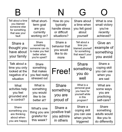 Cognitive Behavioral Therapy BINGO Card