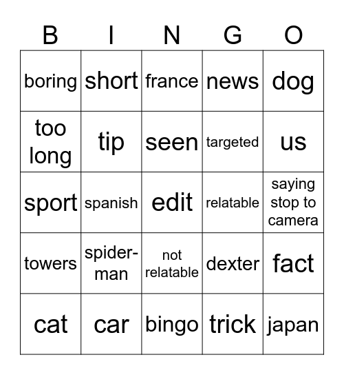 Untitled Bingo Card