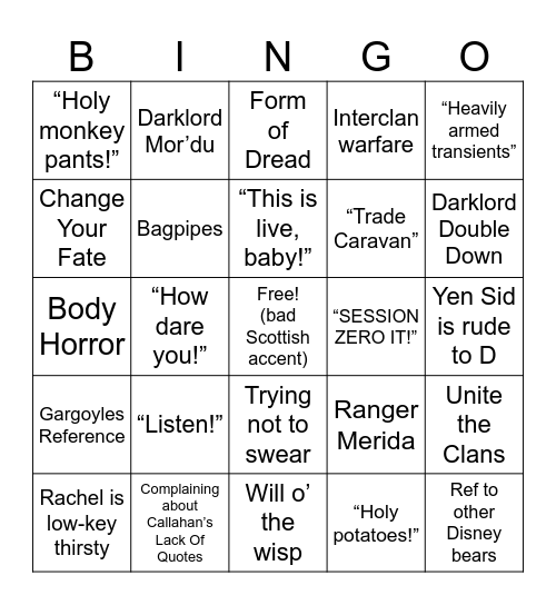 WWoDL: Brave Bingo Card