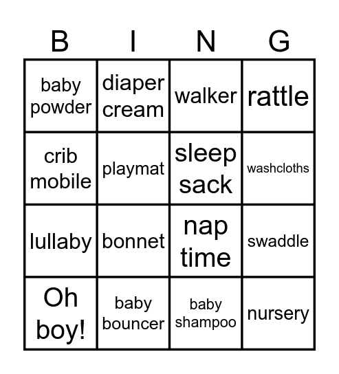 HELLO BABY Bingo Card