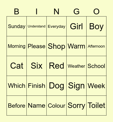 What’s the sign? Bingo Card