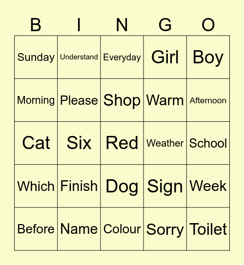What’s the sign? Bingo Card