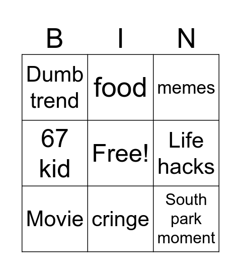Tiktok bingo Card