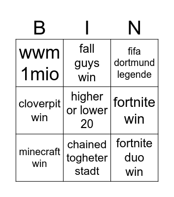 game olympiade Bingo Card